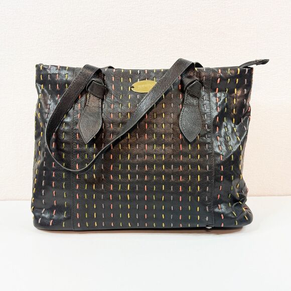 Hidesign | Genuine Black Vegetable Tanned Leather | Double Handle Black Tote - Picture 1 of 8